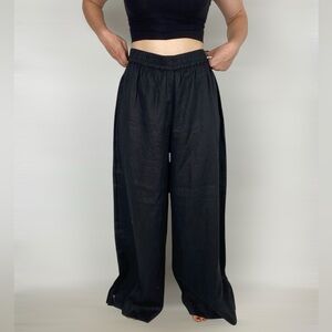 Assembly Label Nilsa Linen Wide Leg Black Pants Size 14‎ Relaxed Loose High Rise